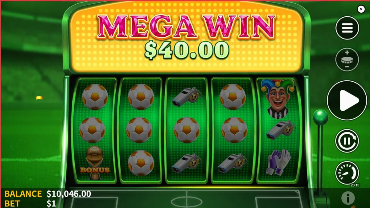 Painel de jogo do slot Soccer Joker com tema de futebol e neon